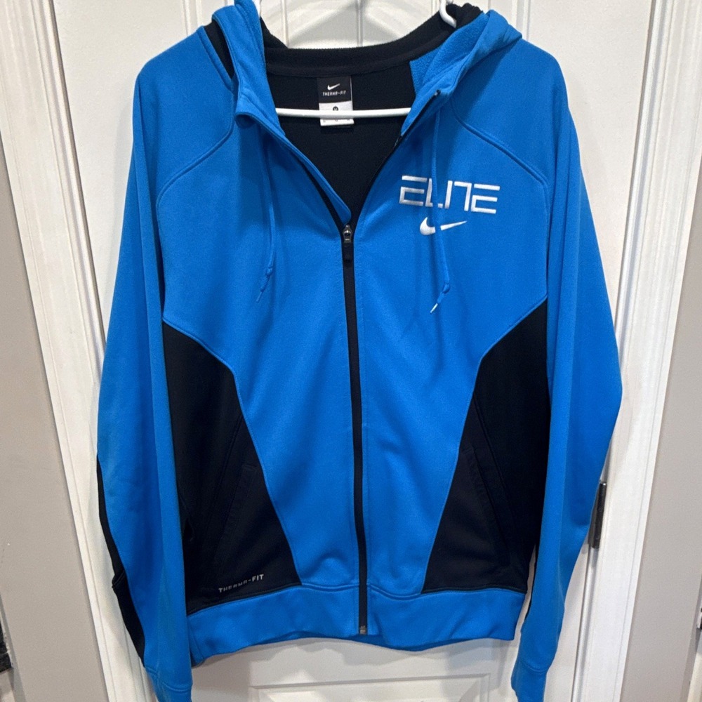 Nike Elite Therma-FIT Men's Blue/Black Colorblock Full Zip Fleece Hoodie M